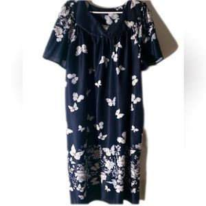 Vintage 1980s ANTHONY RICHARD'S 1X BUTTERFLY MUMU HOUSECOAT NIGHT GOWN w POCKETS